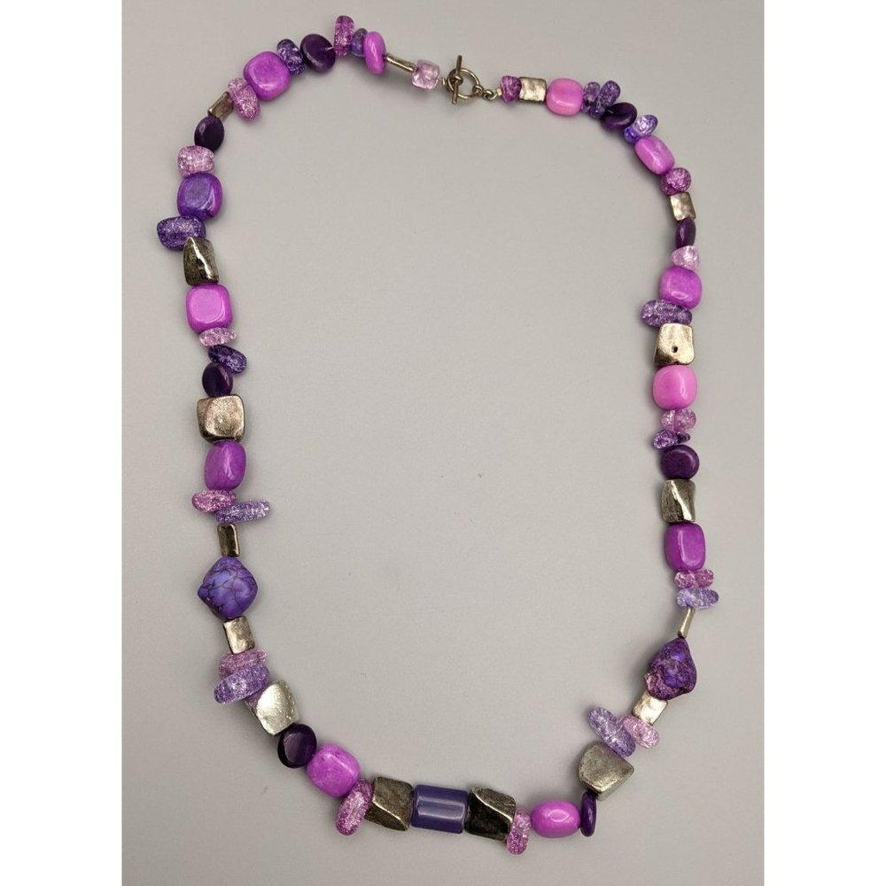 Pink & Purple Chunky Beaded Necklace 27"